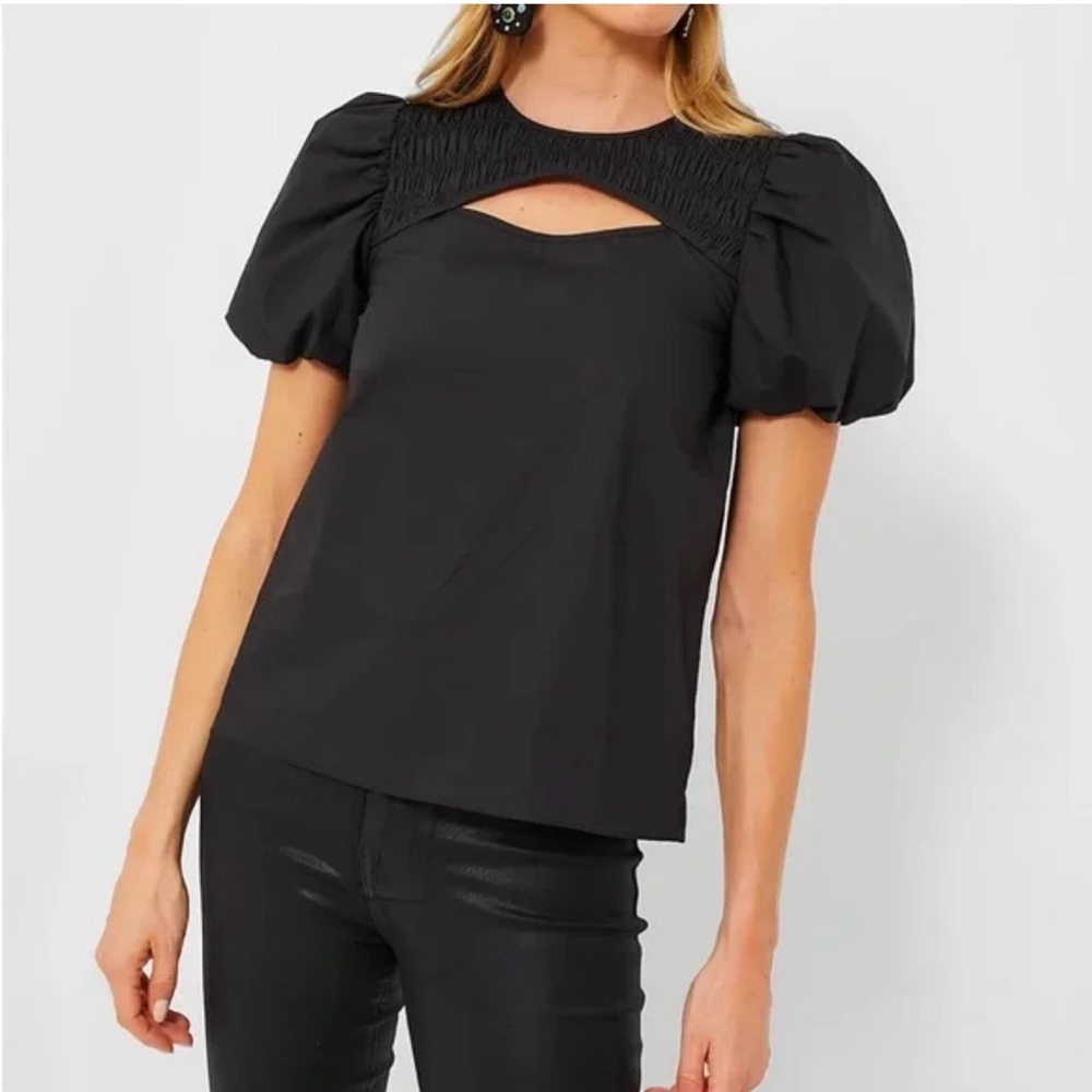 Hyacinth House Black Puff Sleeve Smocked Blouse Size L